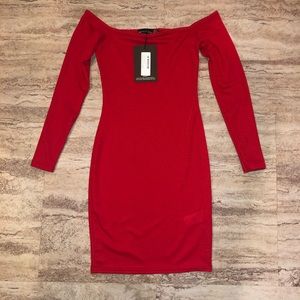 Red off the shoulder dress